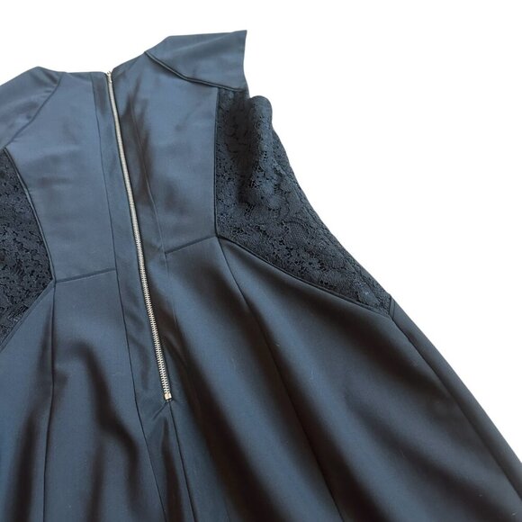 Rebecca Taylor Black Sheath Dress Lace Detail Gold Zip Wool Blend Size 8 Women's - Picture 8 of 10